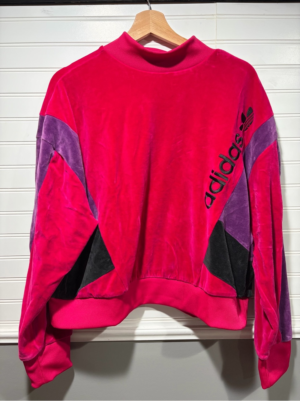 Adidas Women's Pink Velvet Mock Crewneck Sweater